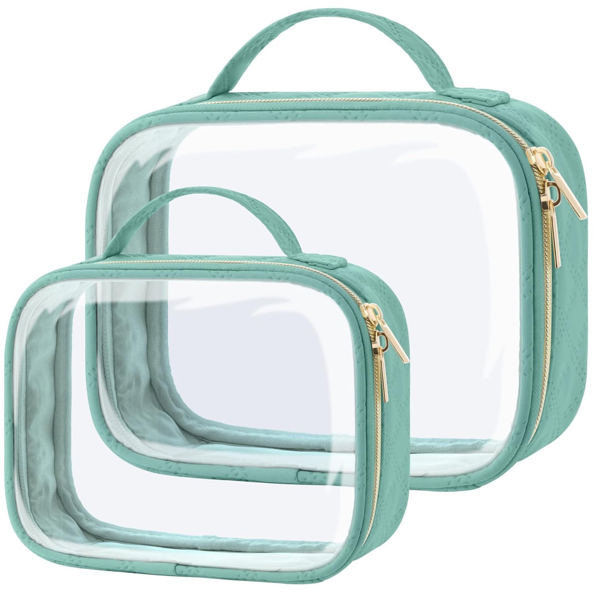Clear Makeup Bag Travel - TSA Approved Toiletry Bag, 2 Pack Black | 1 Medium Quart Carry-On & 1 Large Checked-Luggage, Easy-Carry Handle, Water-Resistant, Clear Easy-Check for Airport, Women