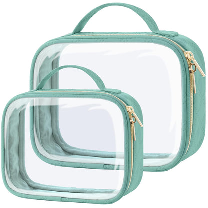 Clear Makeup Bag Travel - TSA Approved Toiletry Bag, 2 Pack Black | 1 Medium Quart Carry-On & 1 Large Checked-Luggage, Easy-Carry Handle, Water-Resistant, Clear Easy-Check for Airport, Women