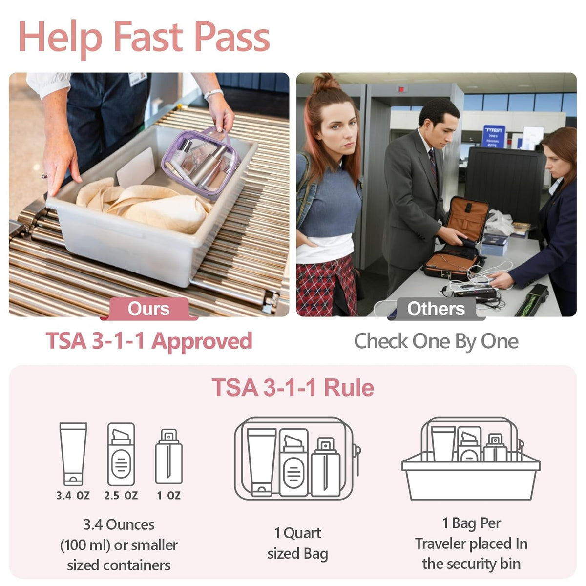 Clear Makeup Bag Travel - TSA Approved Toiletry Bag, 2 Pack Black | 1 Medium Quart Carry-On & 1 Large Checked-Luggage, Easy-Carry Handle, Water-Resistant, Clear Easy-Check for Airport, Women