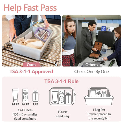 Clear Makeup Bag Travel - TSA Approved Toiletry Bag, 2 Pack Black | 1 Medium Quart Carry-On & 1 Large Checked-Luggage, Easy-Carry Handle, Water-Resistant, Clear Easy-Check for Airport, Women