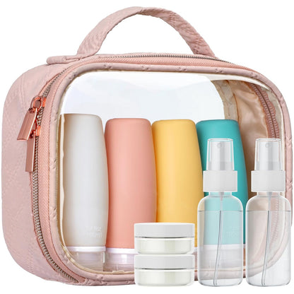 Clear Makeup Bag Travel - TSA Approved Toiletry Bag, 2 Pack Black | 1 Medium Quart Carry-On & 1 Large Checked-Luggage, Easy-Carry Handle, Water-Resistant, Clear Easy-Check for Airport, Women