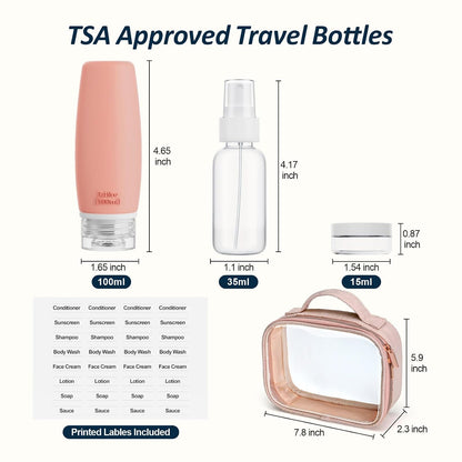Clear Makeup Bag Travel - TSA Approved Toiletry Bag, 2 Pack Black | 1 Medium Quart Carry-On & 1 Large Checked-Luggage, Easy-Carry Handle, Water-Resistant, Clear Easy-Check for Airport, Women