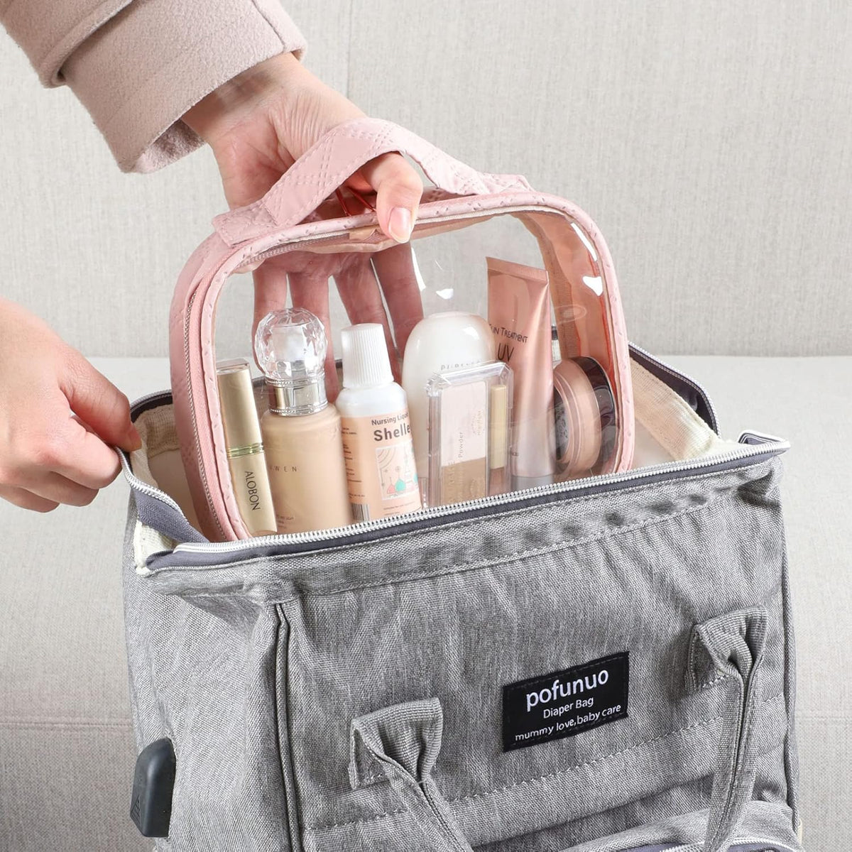 Clear Makeup Bag Travel - TSA Approved Toiletry Bag, 2 Pack Black | 1 Medium Quart Carry-On & 1 Large Checked-Luggage, Easy-Carry Handle, Water-Resistant, Clear Easy-Check for Airport, Women