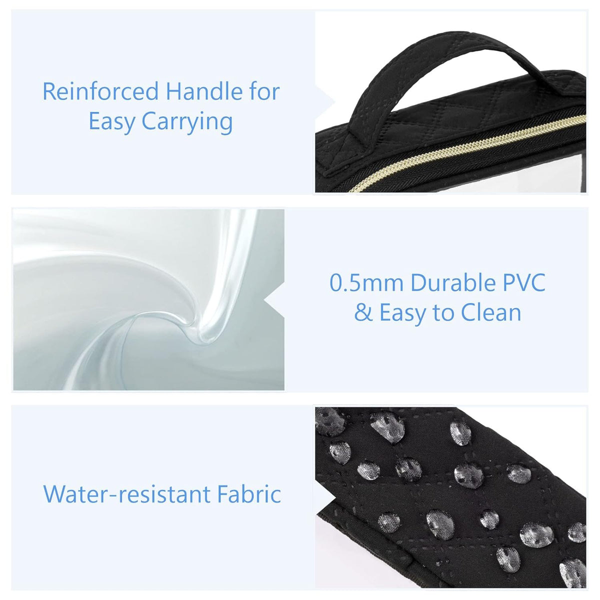 Clear Makeup Bag Travel - TSA Approved Toiletry Bag, 2 Pack Black | 1 Medium Quart Carry-On & 1 Large Checked-Luggage, Easy-Carry Handle, Water-Resistant, Clear Easy-Check for Airport, Women