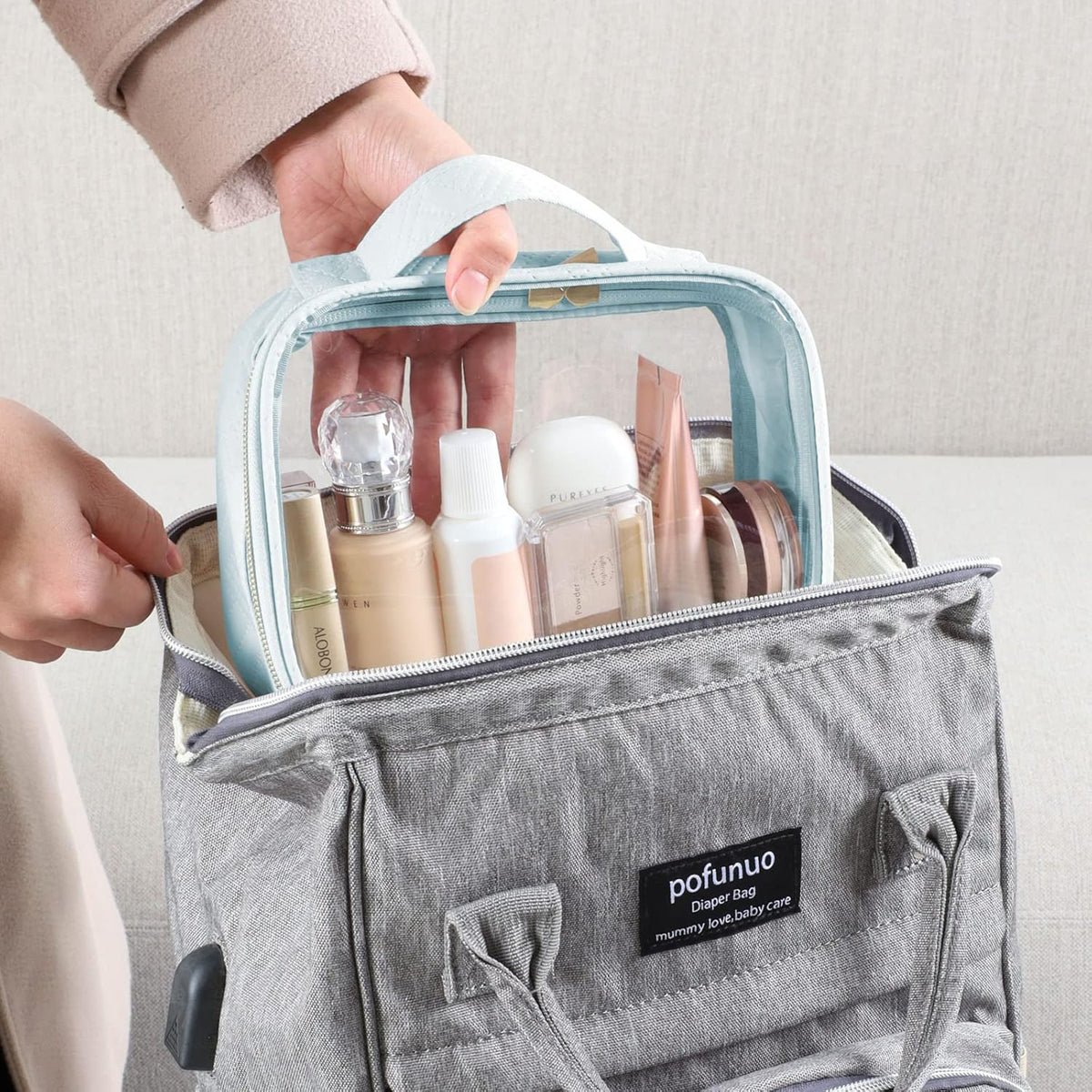 Clear Makeup Bag Travel - TSA Approved Toiletry Bag, 2 Pack Black | 1 Medium Quart Carry-On & 1 Large Checked-Luggage, Easy-Carry Handle, Water-Resistant, Clear Easy-Check for Airport, Women