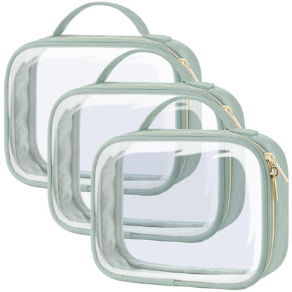 Clear Makeup Bag Travel - TSA Approved Toiletry Bag, 2 Pack Black | 1 Medium Quart Carry-On & 1 Large Checked-Luggage, Easy-Carry Handle, Water-Resistant, Clear Easy-Check for Airport, Women