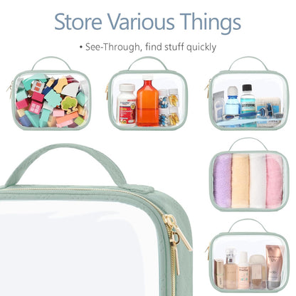 Clear Makeup Bag Travel - TSA Approved Toiletry Bag, 2 Pack Black | 1 Medium Quart Carry-On & 1 Large Checked-Luggage, Easy-Carry Handle, Water-Resistant, Clear Easy-Check for Airport, Women