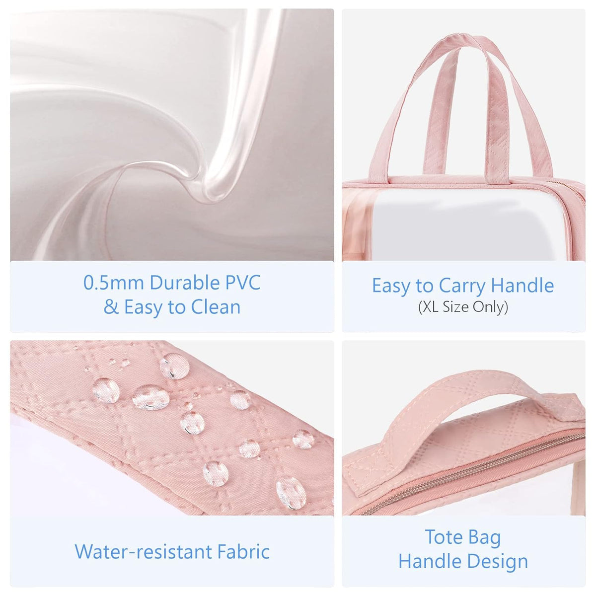 Clear Makeup Bag Travel - TSA Approved Toiletry Bag, 2 Pack Black | 1 Medium Quart Carry-On & 1 Large Checked-Luggage, Easy-Carry Handle, Water-Resistant, Clear Easy-Check for Airport, Women