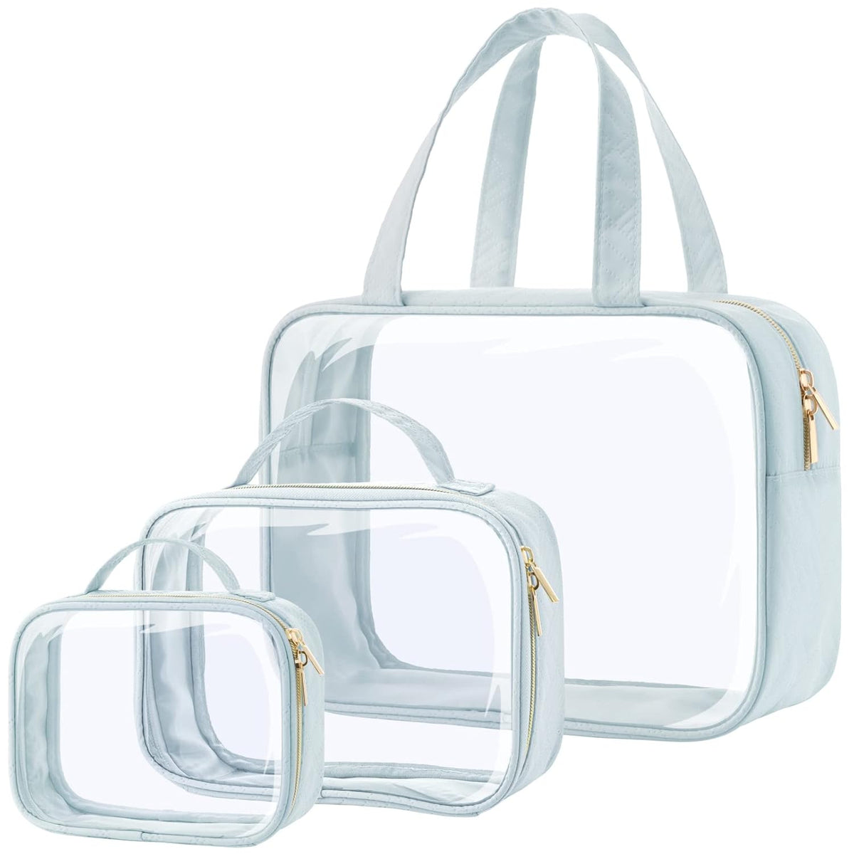 Clear Makeup Bag Travel - TSA Approved Toiletry Bag, 2 Pack Black | 1 Medium Quart Carry-On & 1 Large Checked-Luggage, Easy-Carry Handle, Water-Resistant, Clear Easy-Check for Airport, Women
