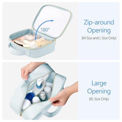 Clear Makeup Bag Travel - TSA Approved Toiletry Bag, 2 Pack Black | 1 Medium Quart Carry-On & 1 Large Checked-Luggage, Easy-Carry Handle, Water-Resistant, Clear Easy-Check for Airport, Women