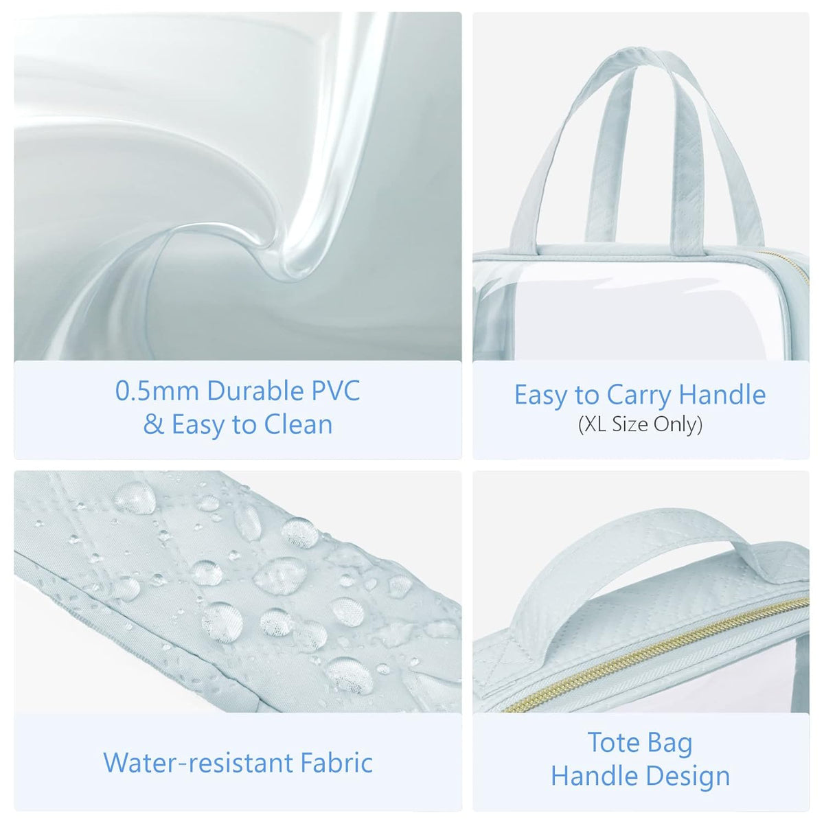 Clear Makeup Bag Travel - TSA Approved Toiletry Bag, 2 Pack Black | 1 Medium Quart Carry-On & 1 Large Checked-Luggage, Easy-Carry Handle, Water-Resistant, Clear Easy-Check for Airport, Women
