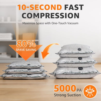 Travel Vacuum Bags with Rechargeable Electric Pump, 15 Pack, 3 Sizes | Vacuum Seal Bags for Clothing, Space Saver Compression Bags for Suitcase, Carry-On, Cruise & Travel