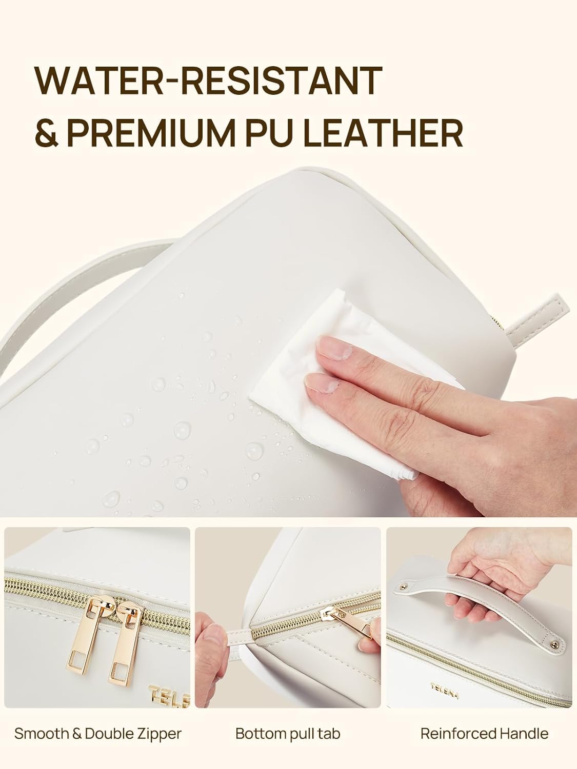 Leather Make Up Bag Portable Travel Makeup Bag Waterproof Cosmetic Bags for Women Large Capacity With Handle and Divider Open Lay Flat | Cosmetic Bags for Women Large Capacity With Handle and Divider Open Lay Flat