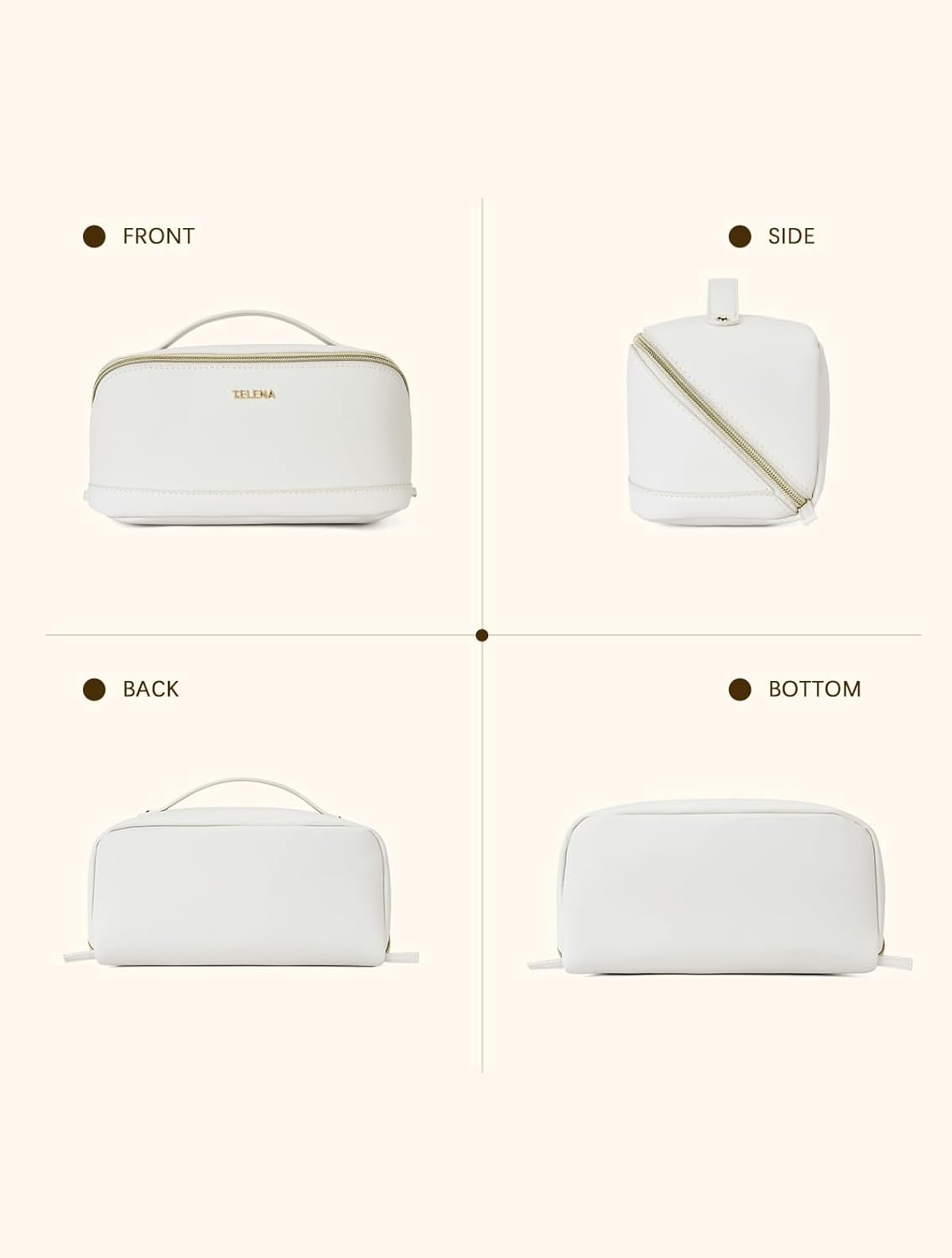 Leather Make Up Bag Portable Travel Makeup Bag Waterproof Cosmetic Bags for Women Large Capacity With Handle and Divider Open Lay Flat | Cosmetic Bags for Women Large Capacity With Handle and Divider Open Lay Flat