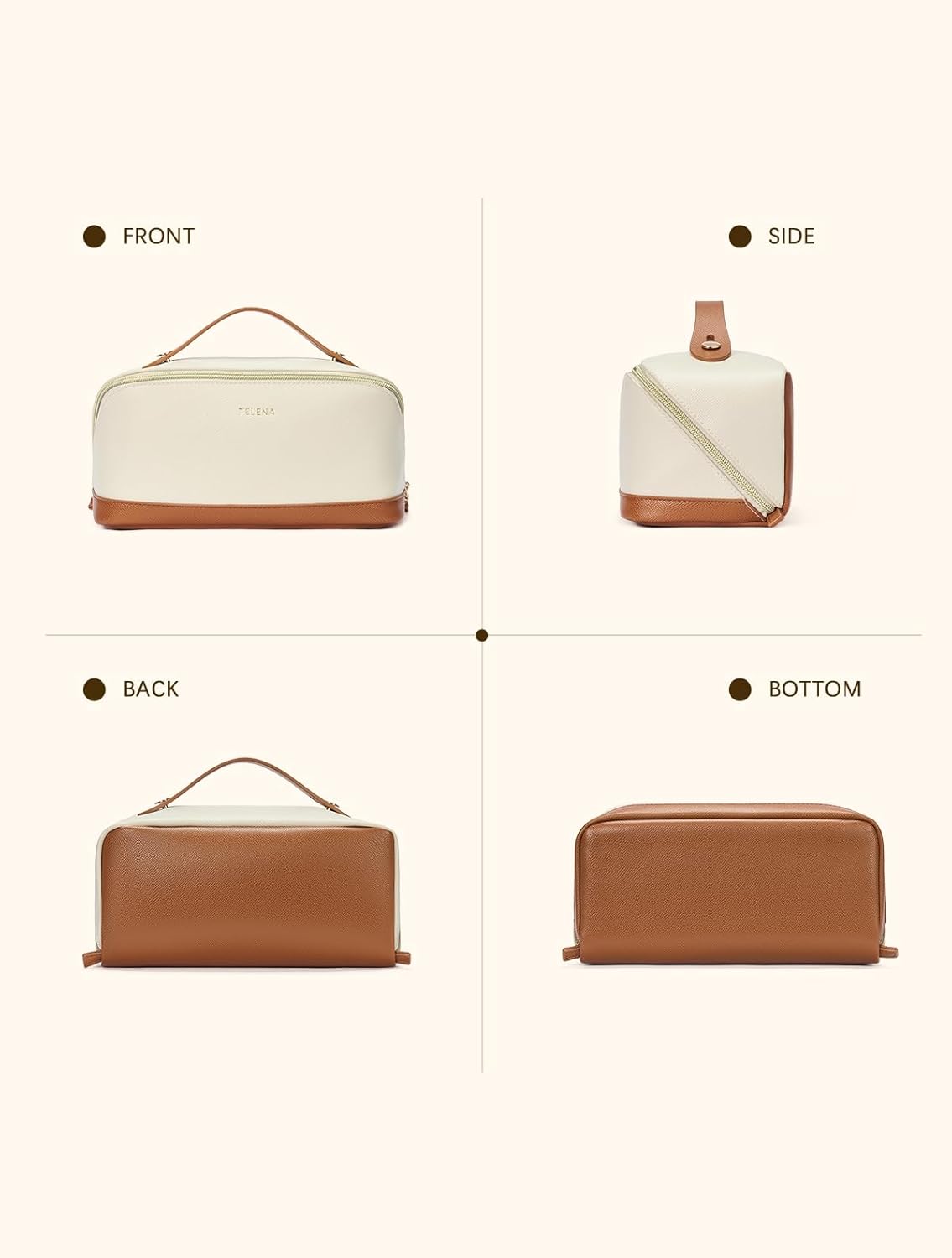 Leather Make Up Bag Portable Travel Makeup Bag Waterproof Cosmetic Bags for Women Large Capacity With Handle and Divider Open Lay Flat | Cosmetic Bags for Women Large Capacity With Handle and Divider Open Lay Flat