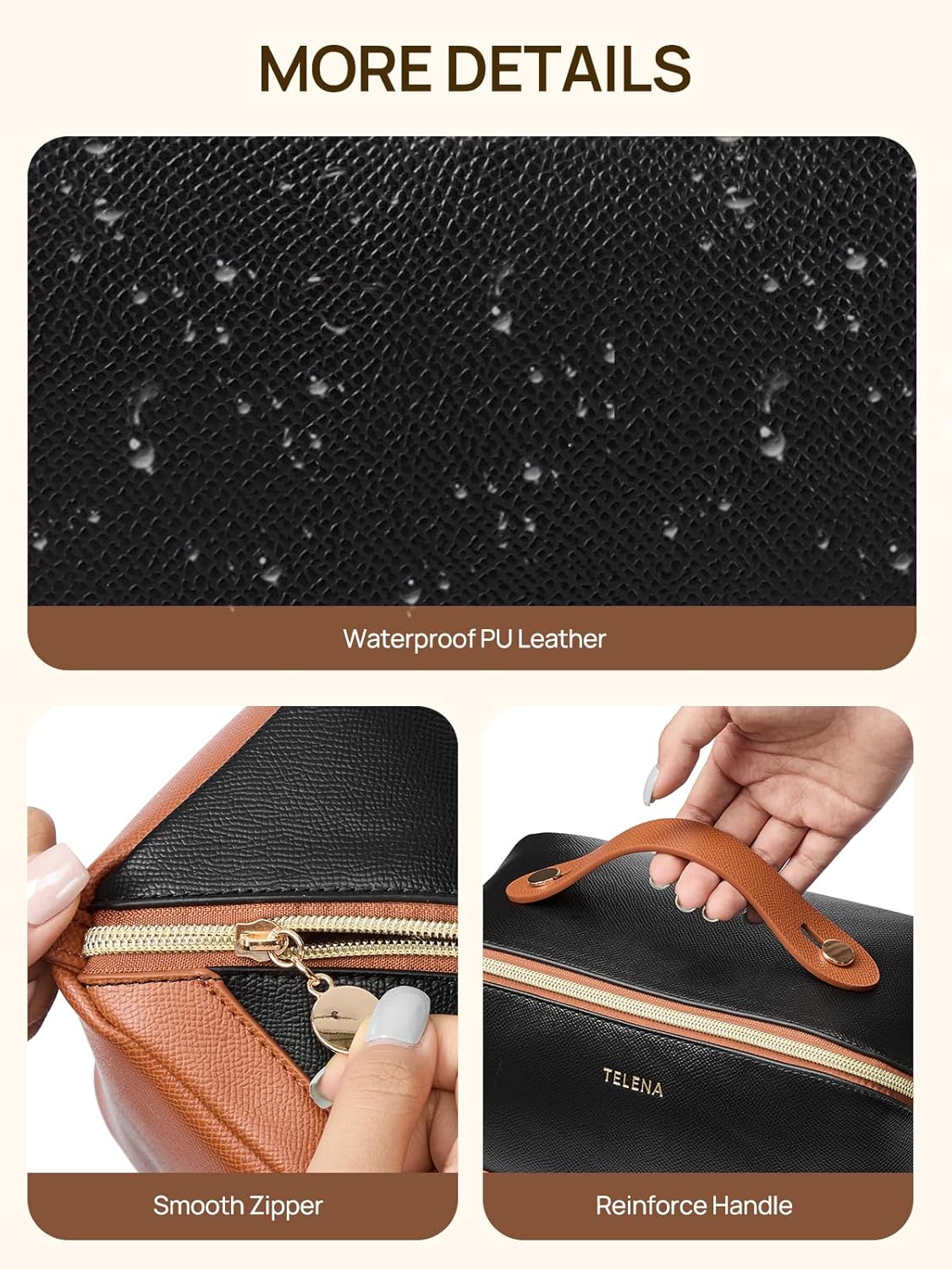 Leather Make Up Bag Portable Travel Makeup Bag Waterproof Cosmetic Bags for Women Large Capacity With Handle and Divider Open Lay Flat | Cosmetic Bags for Women Large Capacity With Handle and Divider Open Lay Flat