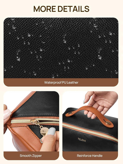 Leather Make Up Bag Portable Travel Makeup Bag Waterproof Cosmetic Bags for Women Large Capacity With Handle and Divider Open Lay Flat | Cosmetic Bags for Women Large Capacity With Handle and Divider Open Lay Flat