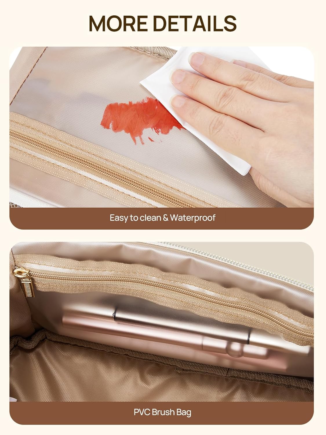 Leather Make Up Bag Portable Travel Makeup Bag Waterproof Cosmetic Bags for Women Large Capacity With Handle and Divider Open Lay Flat | Cosmetic Bags for Women Large Capacity With Handle and Divider Open Lay Flat