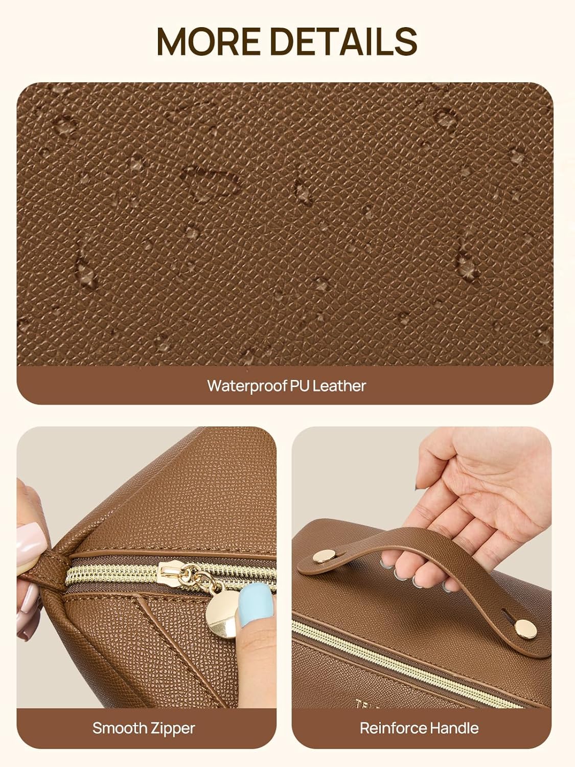 Leather Make Up Bag Portable Travel Makeup Bag Waterproof Cosmetic Bags for Women Large Capacity With Handle and Divider Open Lay Flat | Cosmetic Bags for Women Large Capacity With Handle and Divider Open Lay Flat