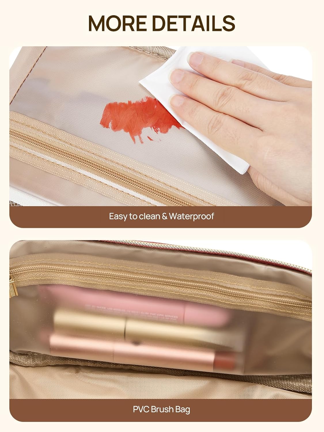 Leather Make Up Bag Portable Travel Makeup Bag Waterproof Cosmetic Bags for Women Large Capacity With Handle and Divider Open Lay Flat | Cosmetic Bags for Women Large Capacity With Handle and Divider Open Lay Flat