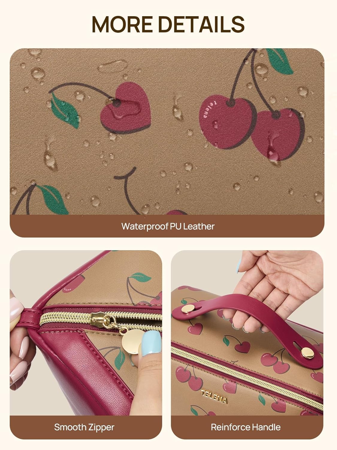 Leather Make Up Bag Portable Travel Makeup Bag Waterproof Cosmetic Bags for Women Large Capacity With Handle and Divider Open Lay Flat | Cosmetic Bags for Women Large Capacity With Handle and Divider Open Lay Flat