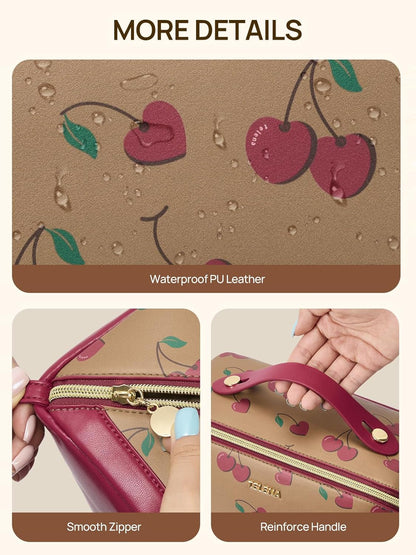 Leather Make Up Bag Portable Travel Makeup Bag Waterproof Cosmetic Bags for Women Large Capacity With Handle and Divider Open Lay Flat | Cosmetic Bags for Women Large Capacity With Handle and Divider Open Lay Flat