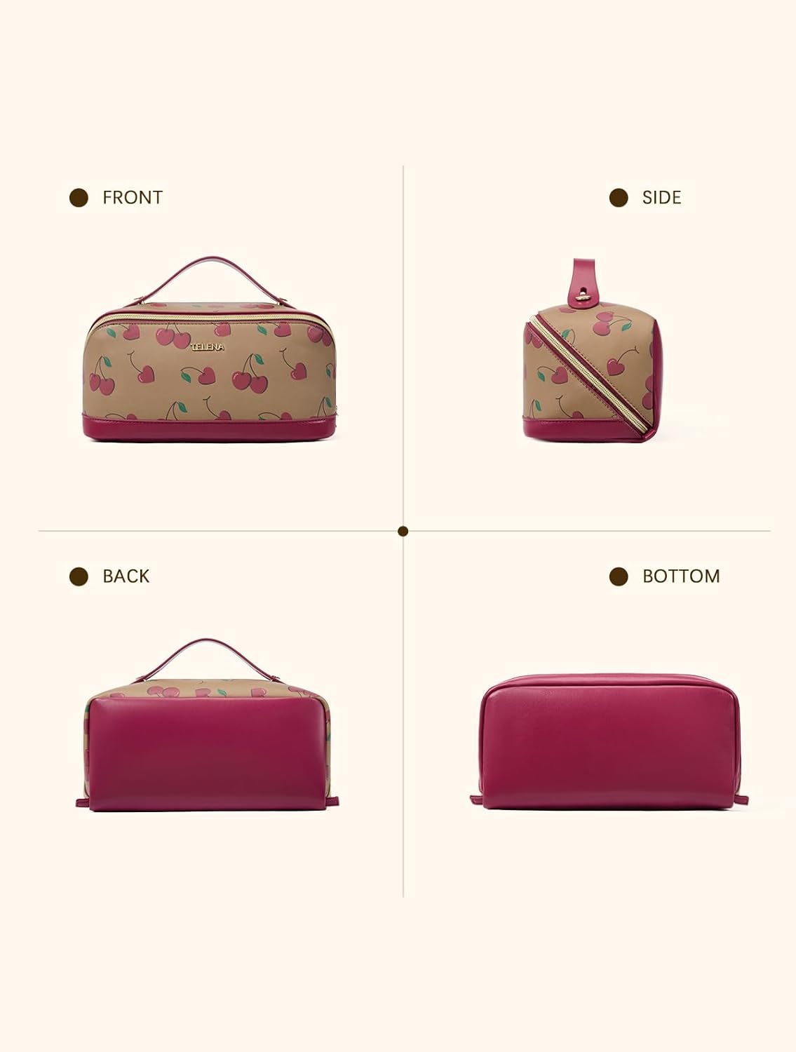 Leather Make Up Bag Portable Travel Makeup Bag Waterproof Cosmetic Bags for Women Large Capacity With Handle and Divider Open Lay Flat | Cosmetic Bags for Women Large Capacity With Handle and Divider Open Lay Flat