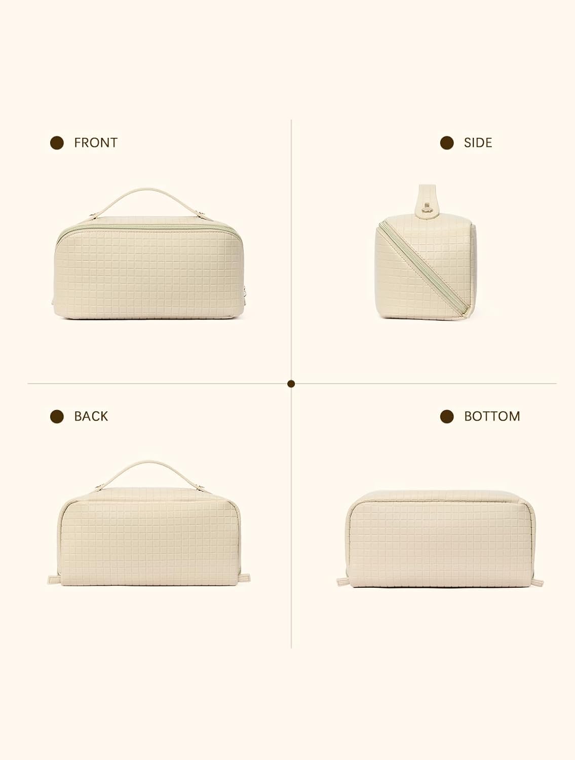 Leather Make Up Bag Portable Travel Makeup Bag Waterproof Cosmetic Bags for Women Large Capacity With Handle and Divider Open Lay Flat | Cosmetic Bags for Women Large Capacity With Handle and Divider Open Lay Flat