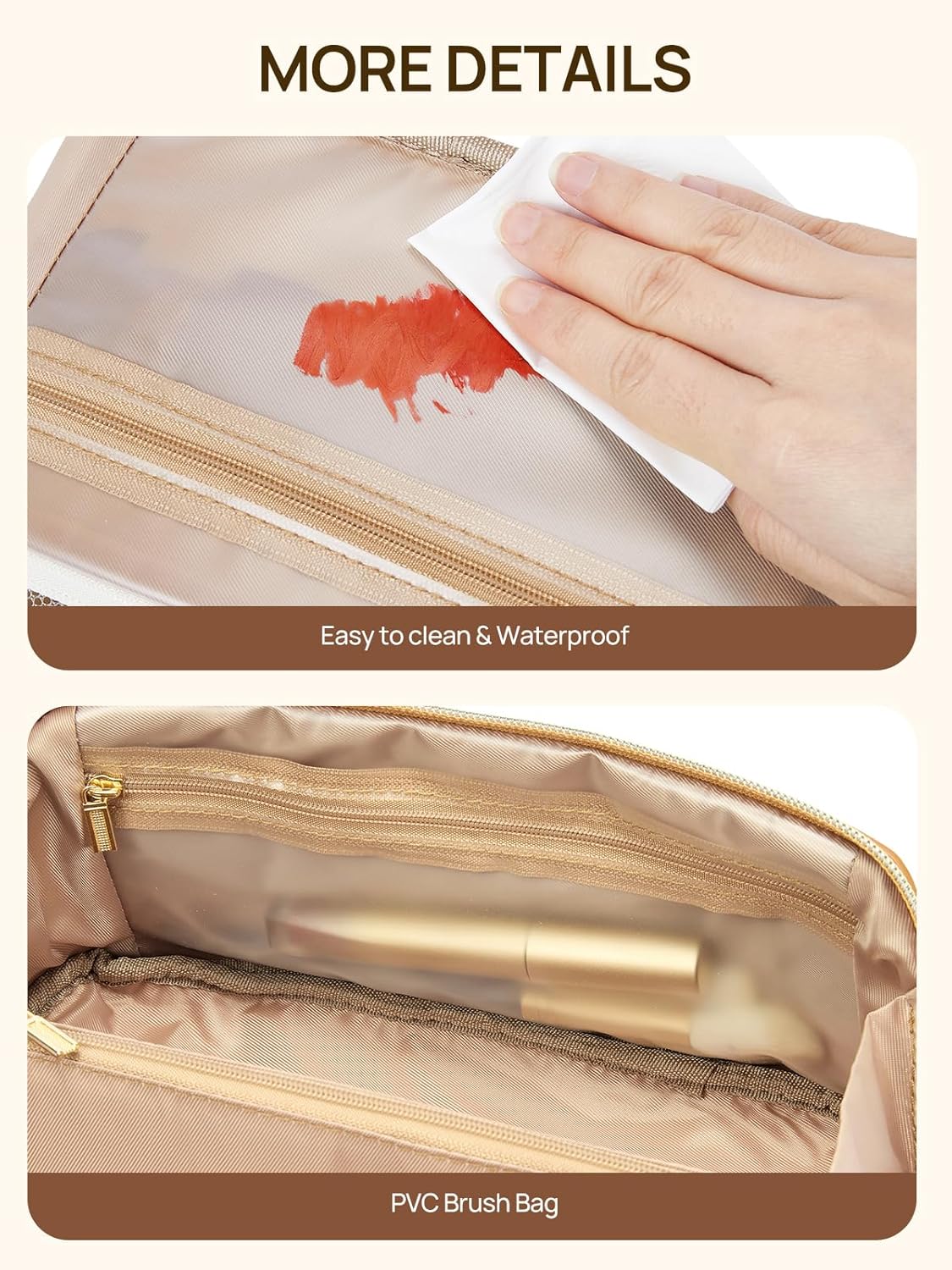 Leather Make Up Bag Portable Travel Makeup Bag Waterproof Cosmetic Bags for Women Large Capacity With Handle and Divider Open Lay Flat | Cosmetic Bags for Women Large Capacity With Handle and Divider Open Lay Flat