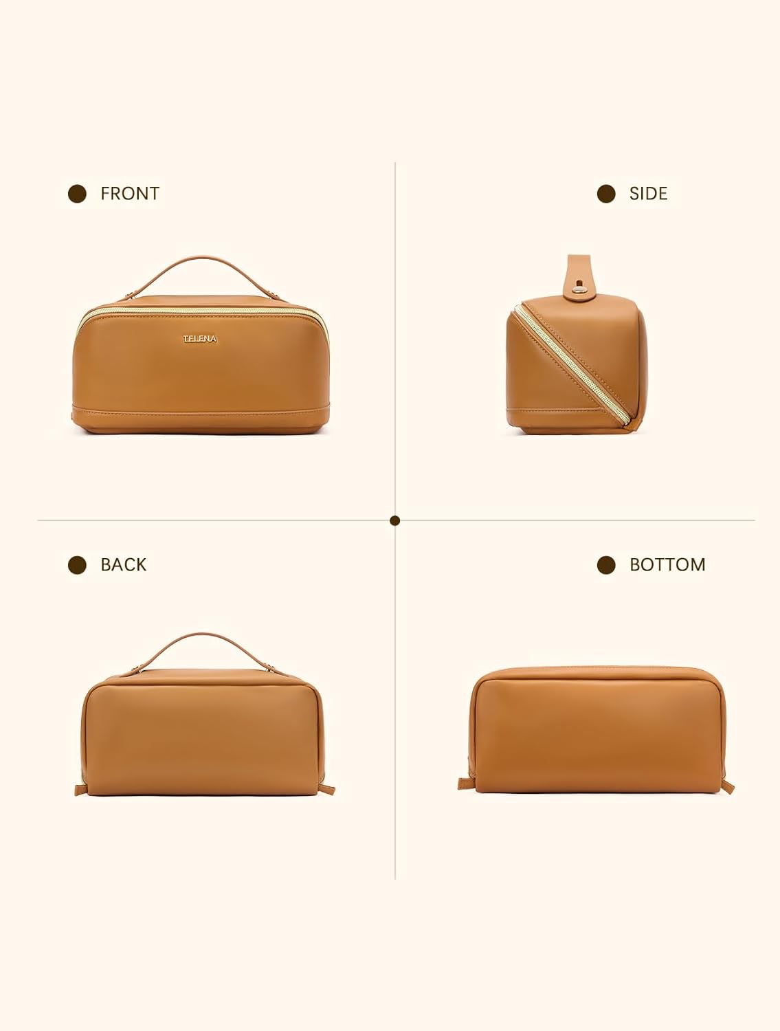 Leather Make Up Bag Portable Travel Makeup Bag Waterproof Cosmetic Bags for Women Large Capacity With Handle and Divider Open Lay Flat | Cosmetic Bags for Women Large Capacity With Handle and Divider Open Lay Flat