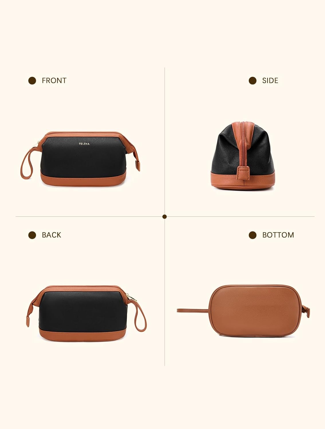 Leather Make Up Bag Portable Travel Makeup Bag Waterproof Cosmetic Bags for Women Large Capacity With Handle and Divider Open Lay Flat | Cosmetic Bags for Women Large Capacity With Handle and Divider Open Lay Flat