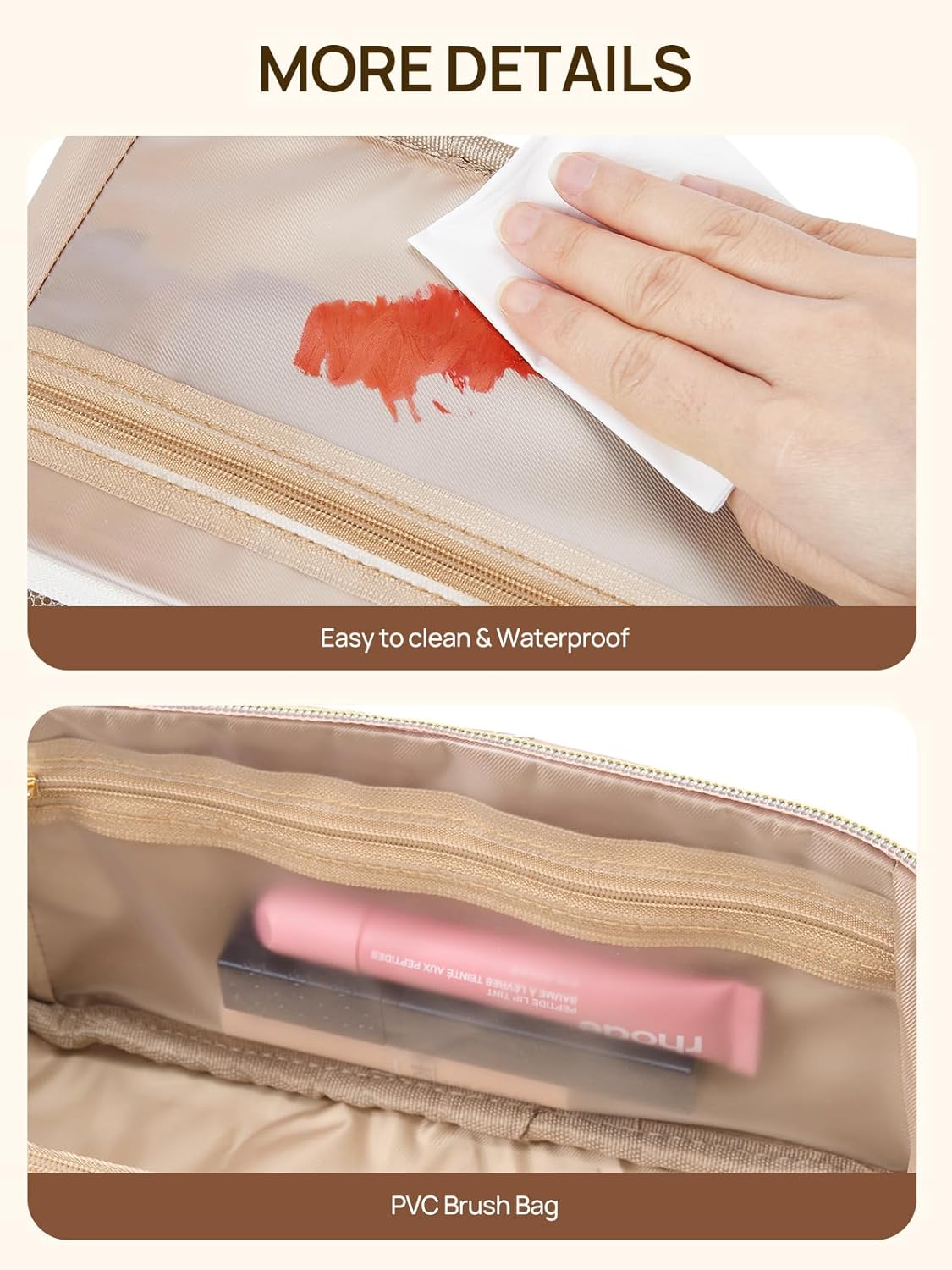 Leather Make Up Bag Portable Travel Makeup Bag Waterproof Cosmetic Bags for Women Large Capacity With Handle and Divider Open Lay Flat | Cosmetic Bags for Women Large Capacity With Handle and Divider Open Lay Flat