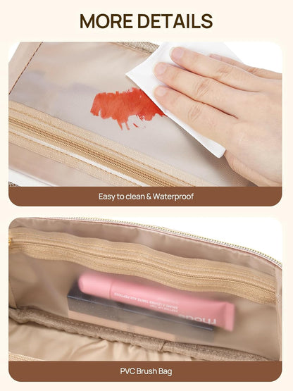 Leather Make Up Bag Portable Travel Makeup Bag Waterproof Cosmetic Bags for Women Large Capacity With Handle and Divider Open Lay Flat | Cosmetic Bags for Women Large Capacity With Handle and Divider Open Lay Flat