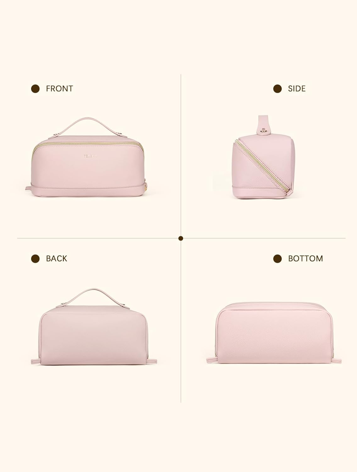 Leather Make Up Bag Portable Travel Makeup Bag Waterproof Cosmetic Bags for Women Large Capacity With Handle and Divider Open Lay Flat | Cosmetic Bags for Women Large Capacity With Handle and Divider Open Lay Flat