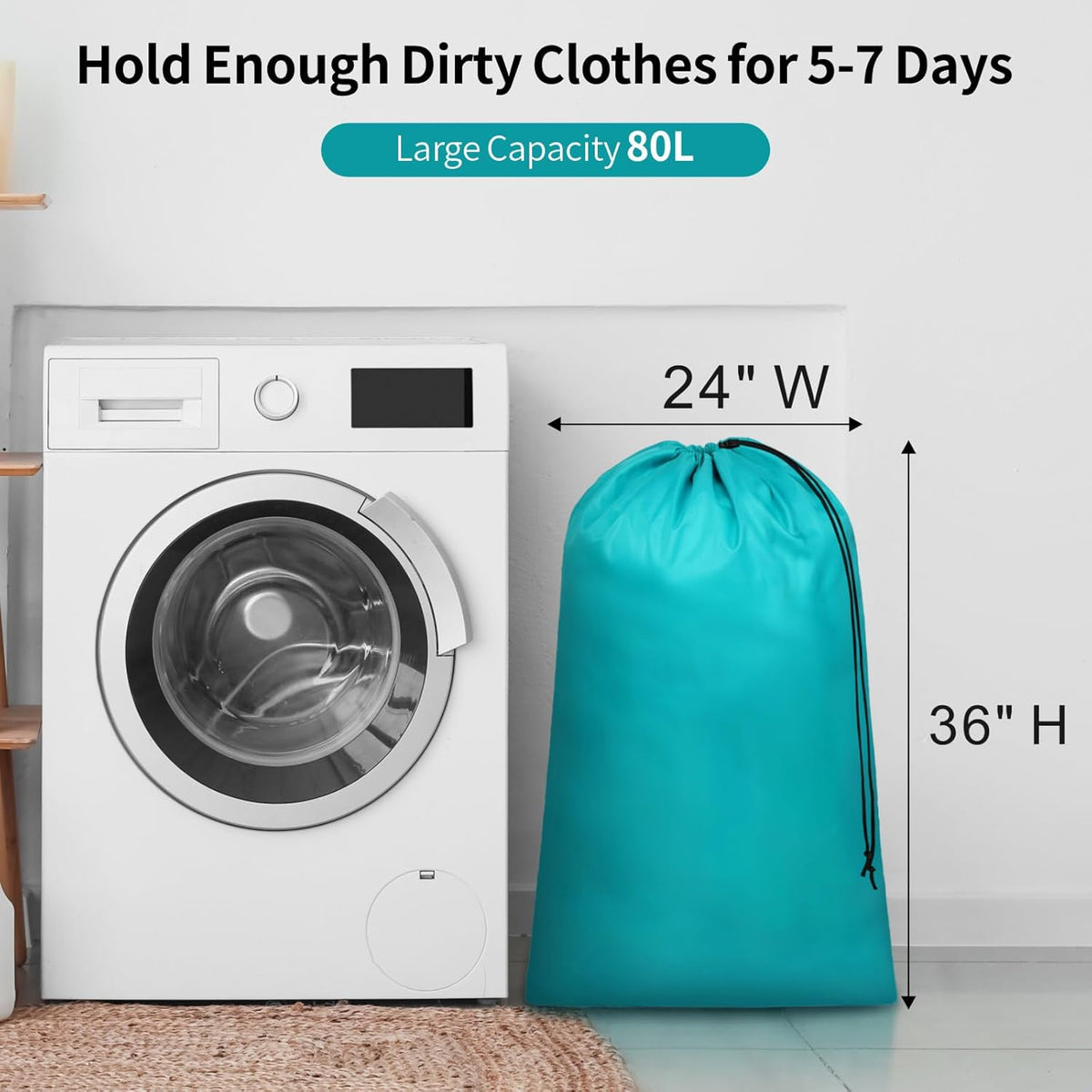 Travel Laundry Bags - Dirty Clothes Travel Bag for Cruise, 24x36 in | Holds 4 Loads of Laundry, Drawstring Closure, Machine Washable, Fit Hamper Basket for College Dorm Ship Cabin Camp Essentials