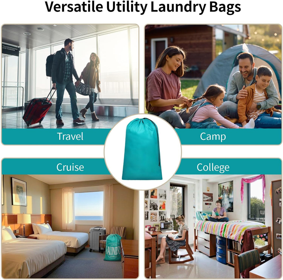 Travel Laundry Bags - Dirty Clothes Travel Bag for Cruise, 24x36 in | Holds 4 Loads of Laundry, Drawstring Closure, Machine Washable, Fit Hamper Basket for College Dorm Ship Cabin Camp Essentials