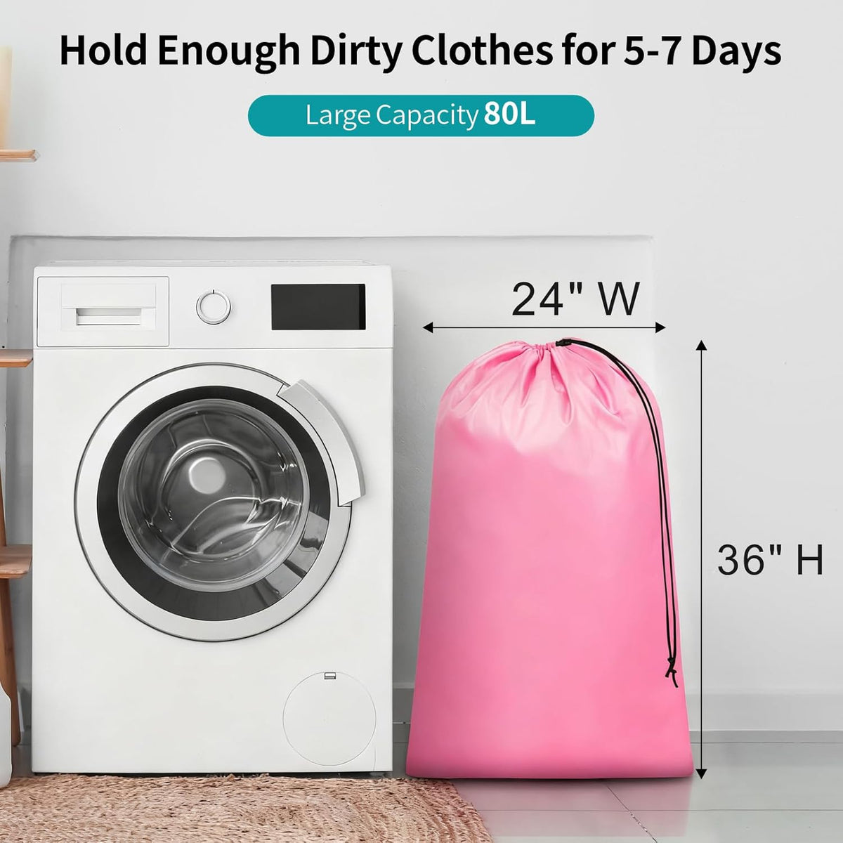 Travel Laundry Bags - Dirty Clothes Travel Bag for Cruise, 24x36 in | Holds 4 Loads of Laundry, Drawstring Closure, Machine Washable, Fit Hamper Basket for College Dorm Ship Cabin Camp Essentials