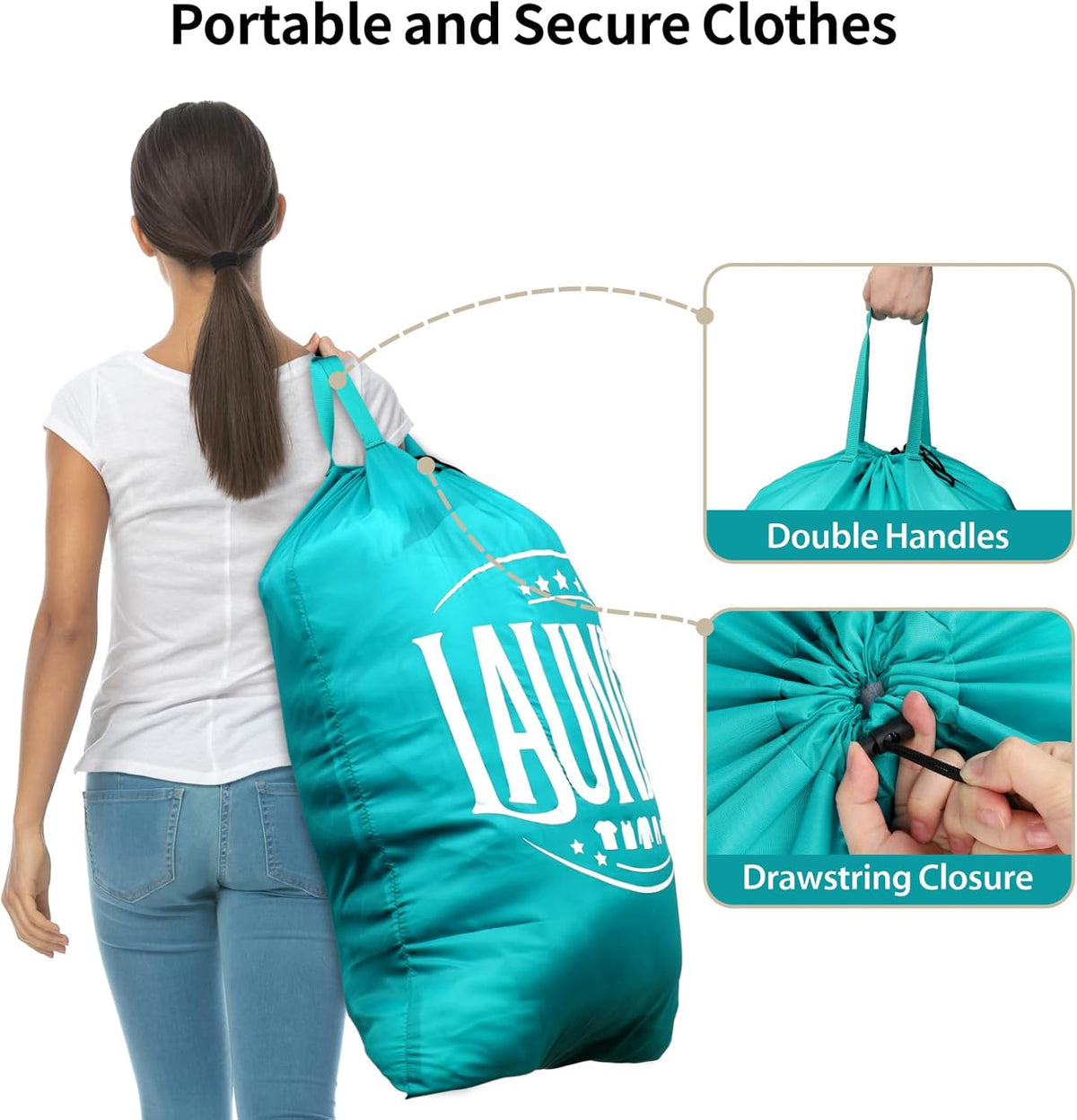 Travel Laundry Bags - Dirty Clothes Travel Bag for Cruise, 24x36 in | Holds 4 Loads of Laundry, Drawstring Closure, Machine Washable, Fit Hamper Basket for College Dorm Ship Cabin Camp Essentials