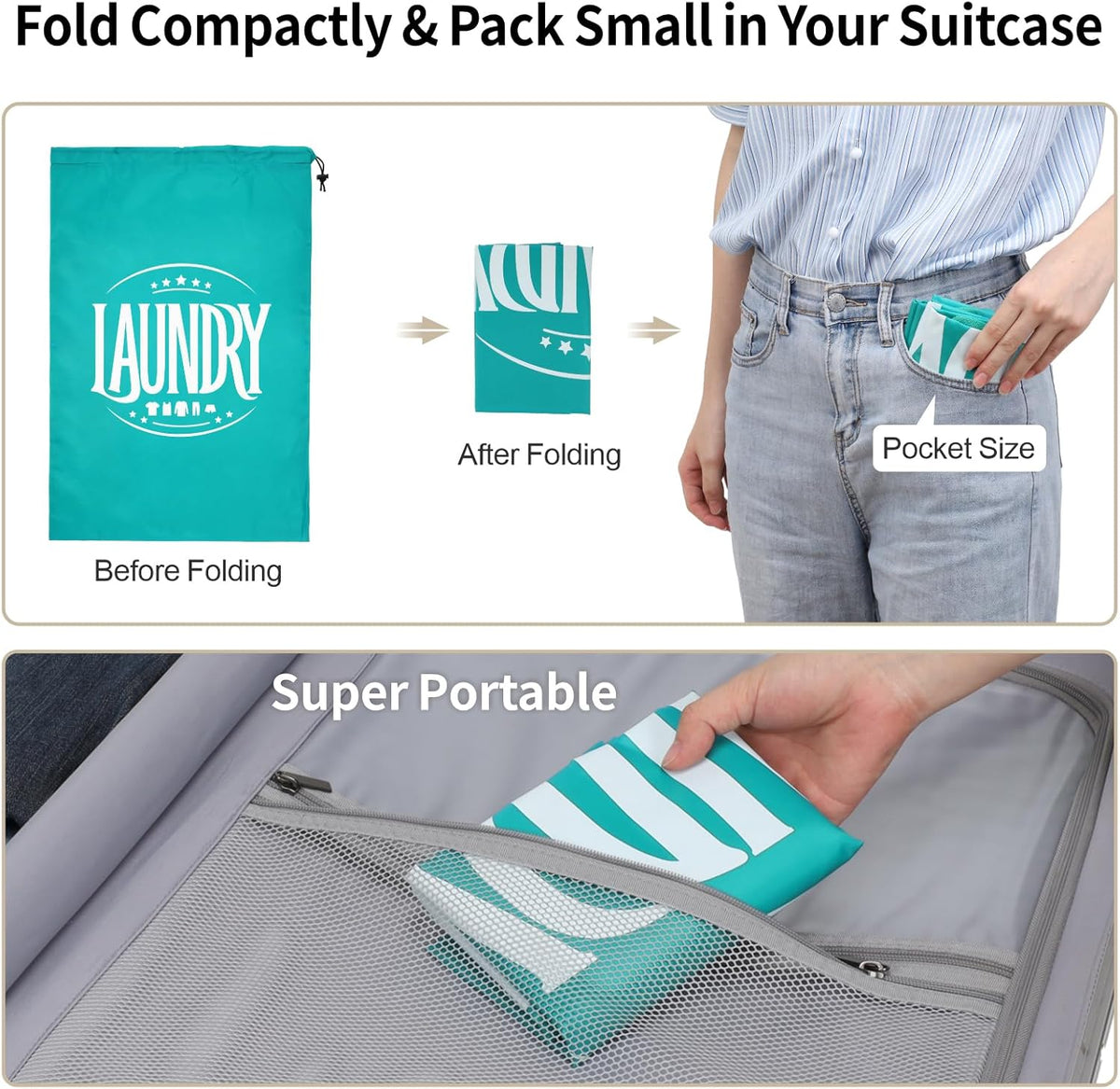 Travel Laundry Bags - Dirty Clothes Travel Bag for Cruise, 24x36 in | Holds 4 Loads of Laundry, Drawstring Closure, Machine Washable, Fit Hamper Basket for College Dorm Ship Cabin Camp Essentials