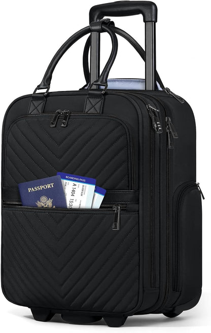 Underseat Carry On Luggage with Wheels, 16-inch Airline Approved Luggage Lightweight Softside Underseater Travel Suitcases Durable Overnight Bag Rolling Carry-on Bag for Women Men, Black