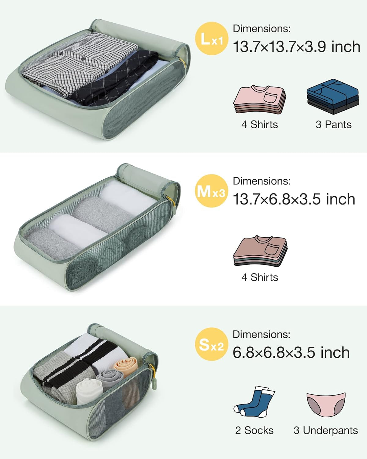 Keep Shape Packing Cubes for Travel, 6 Set Travel Cubes for Packing, Lightweight Suitcase Organizer Bags Set for Travel Essentials
