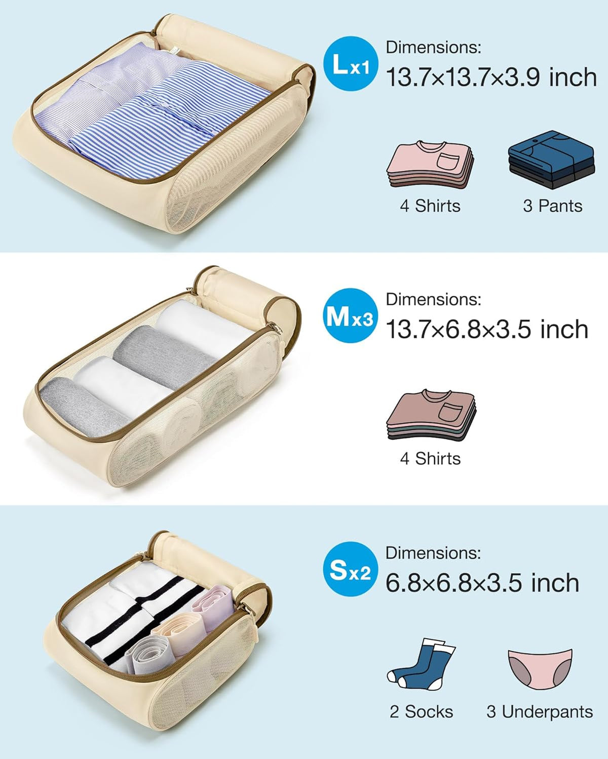 Keep Shape Packing Cubes for Travel, 6 Set Travel Cubes for Packing, Lightweight Suitcase Organizer Bags Set for Travel Essentials