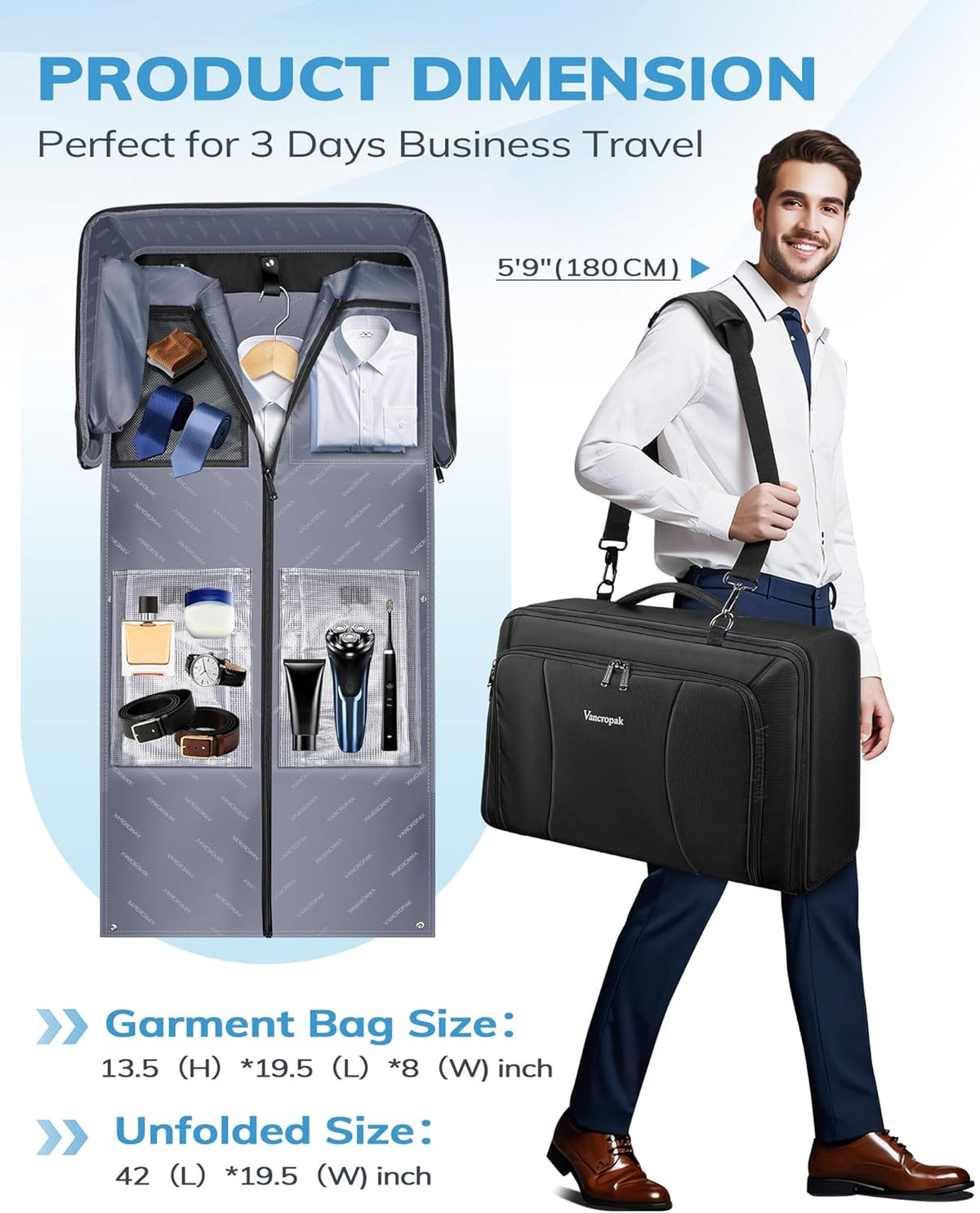 Convertible Carry on Garment Bag, Duffel Bag with Backpack Straps | Hanging Suit Carrier, Shoe Compartment, 15.6 Laptop Bag, Business Suitcase, Wrinkle Free Suit Carrier Luggage