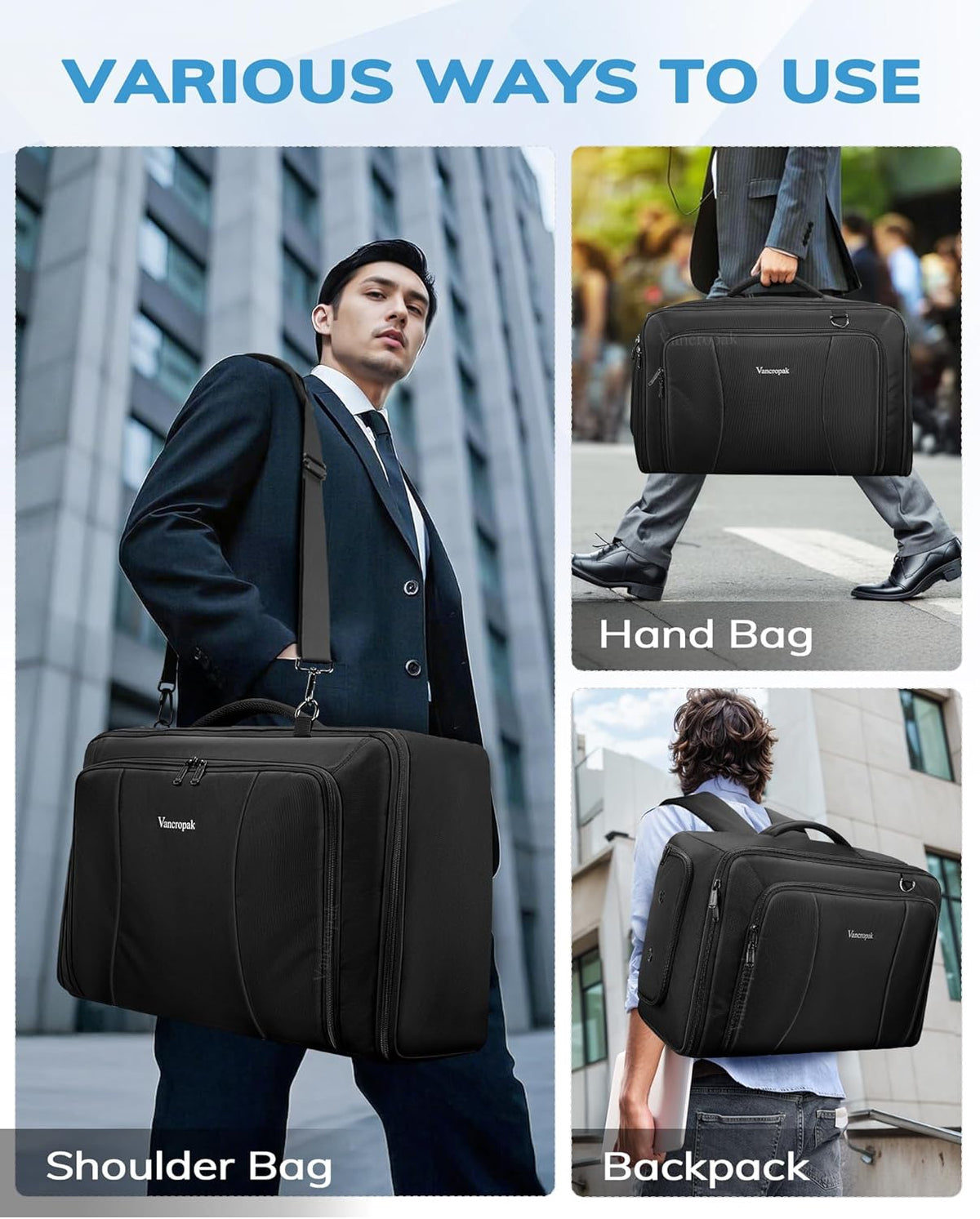 Convertible Carry on Garment Bag, Duffel Bag with Backpack Straps | Hanging Suit Carrier, Shoe Compartment, 15.6 Laptop Bag, Business Suitcase, Wrinkle Free Suit Carrier Luggage