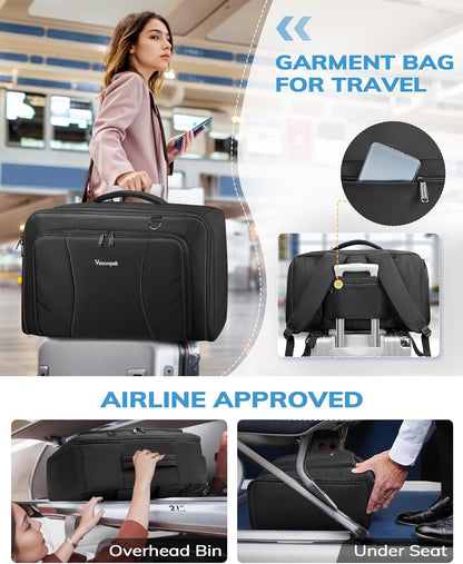 Convertible Carry on Garment Bag, Duffel Bag with Backpack Straps | Hanging Suit Carrier, Shoe Compartment, 15.6 Laptop Bag, Business Suitcase, Wrinkle Free Suit Carrier Luggage