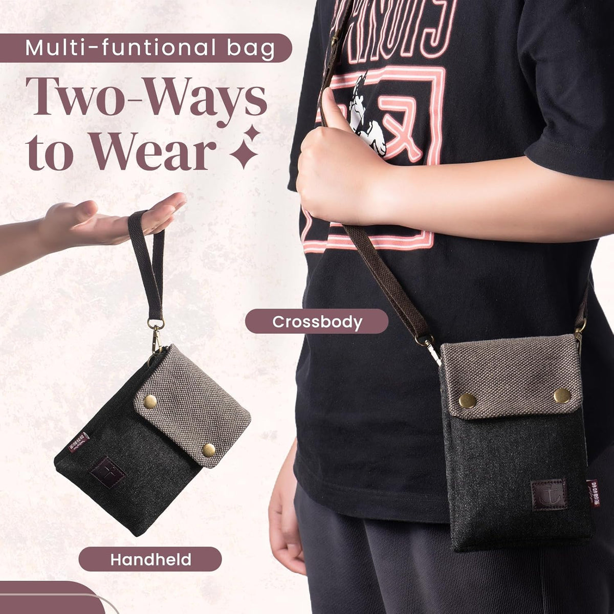 Small Crossbody Purse for Women Cell Phone Shoulder Handbag Wristlet Wallet | Crossbody Bag with Shoulder Strap Wrist Strap, Shoulder Bag for Traveling Shopping Commute, Canvas Passport Cell Phone Pouch