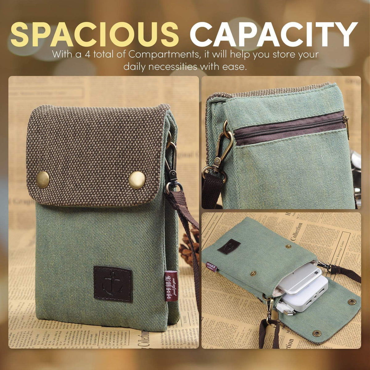 Small Crossbody Purse for Women Cell Phone Shoulder Handbag Wristlet Wallet | Crossbody Bag with Shoulder Strap Wrist Strap, Shoulder Bag for Traveling Shopping Commute, Canvas Passport Cell Phone Pouch