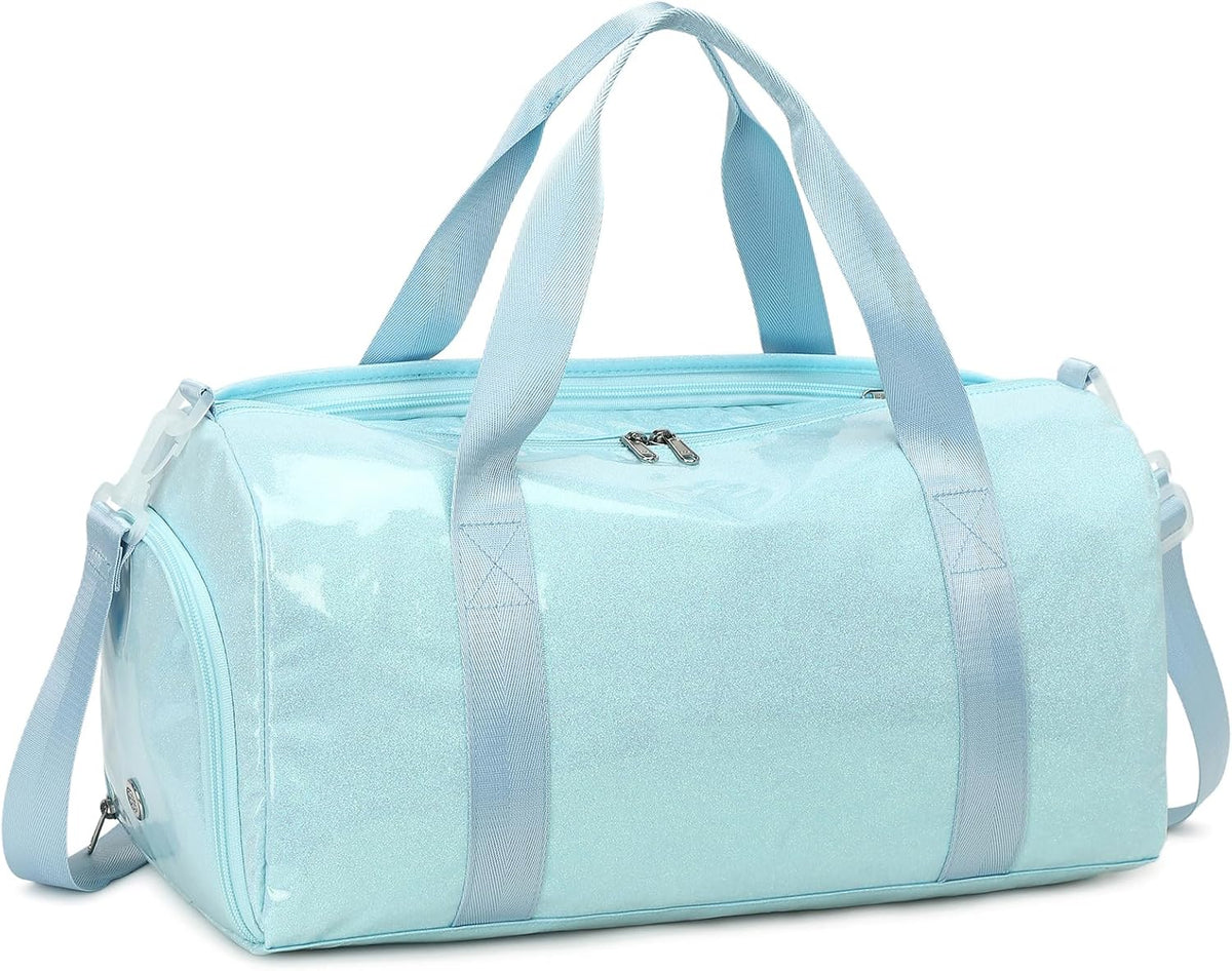 Duffle Bag for Girls Kids Gym Sports Women Workout Travel Bag Weekender with Shoe Compartment and Wet Pocket (Blue)