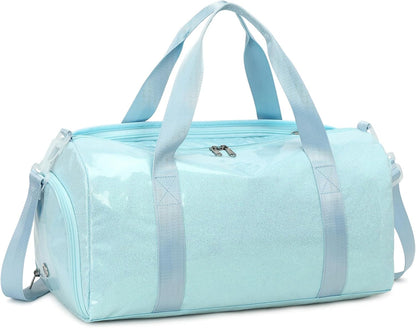 Duffle Bag for Girls Kids Gym Sports Women Workout Travel Bag Weekender with Shoe Compartment and Wet Pocket (Blue)