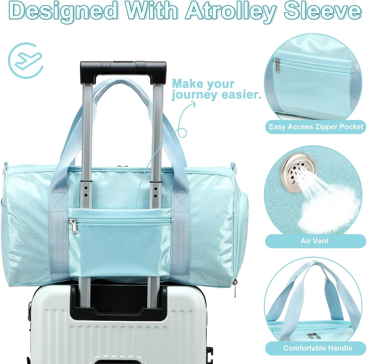 Duffle Bag for Girls Kids Gym Sports Women Workout Travel Bag Weekender with Shoe Compartment and Wet Pocket (Blue)